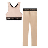 MICHAEL KORS Girls Jersey sports bra, metallic effect, elastic band at the bottom with "Michael Kors" logo. Matching sports leggings, elasticated waistband with "Michael Kors" metallic print.