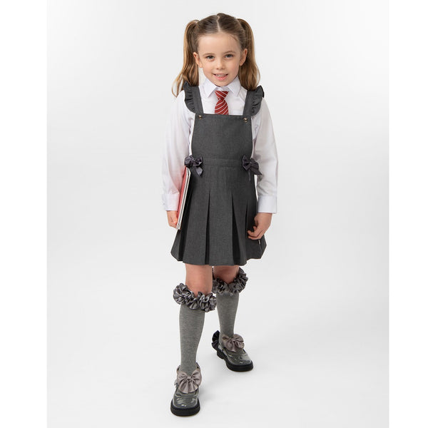 Caramelo Pleated Pinafore with Bow Grey