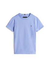 TOMMY HILFIGER Essential short sleeved jersey t-shirt with embroidered Logo. Vintage Iris