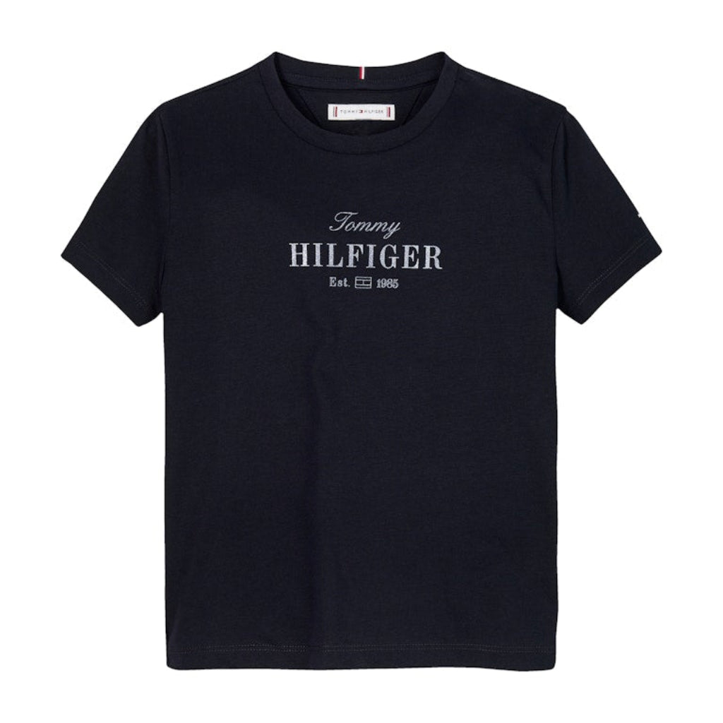 TOMMY Girls Gliiter Script T-Shirt Navy