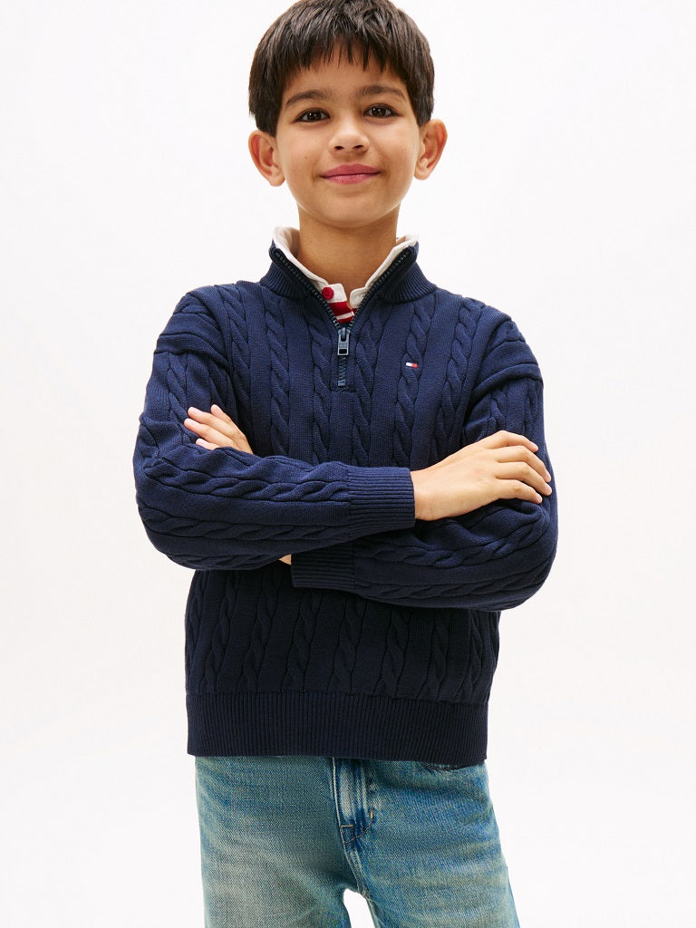 TOMMY HILFIGER Kids Cotton Cable Half Zip Sweater TOMMY HILFIGER Kids Cotton Cable Half Zip Sweater