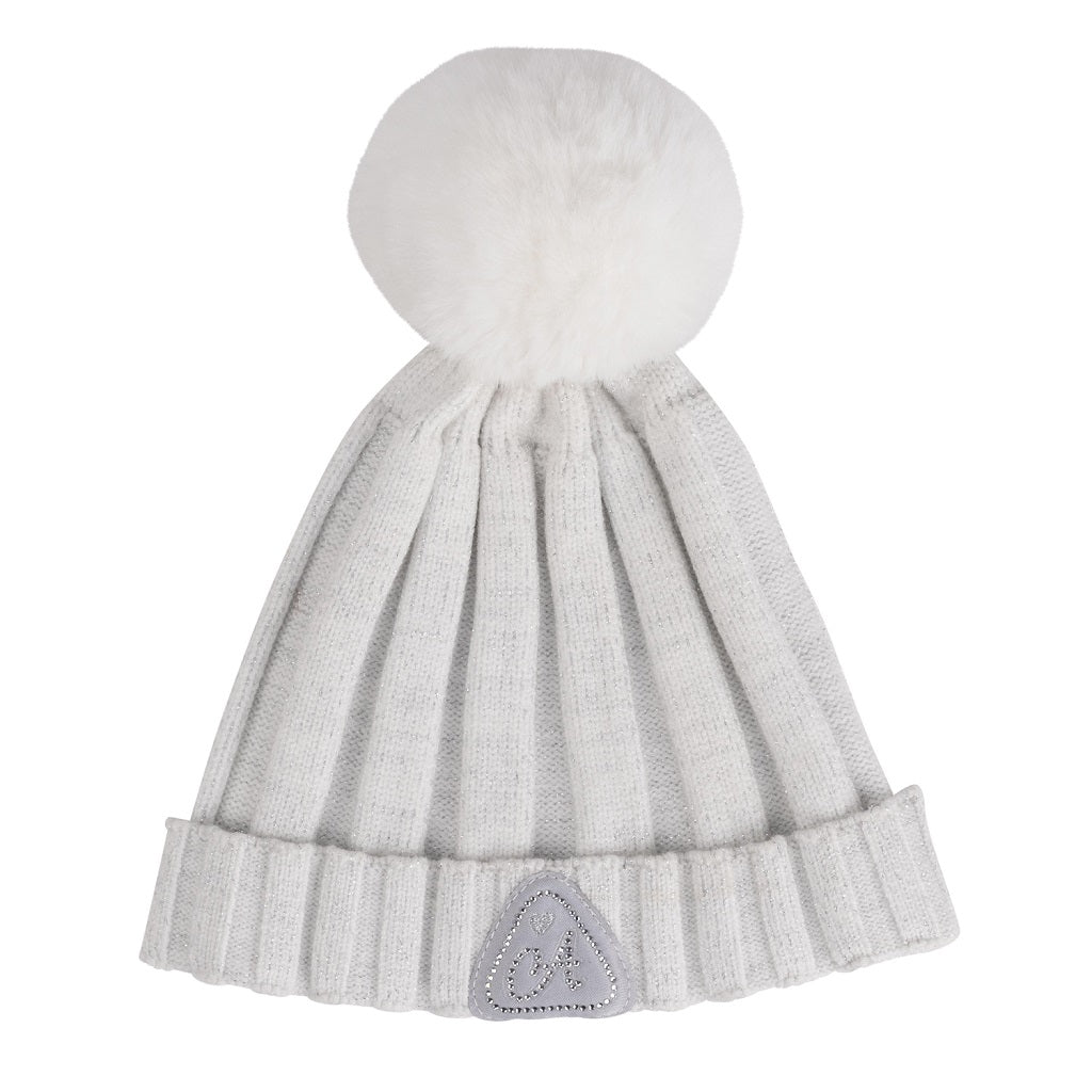 ADEE Paola Knitted Lurex Pom Hat White