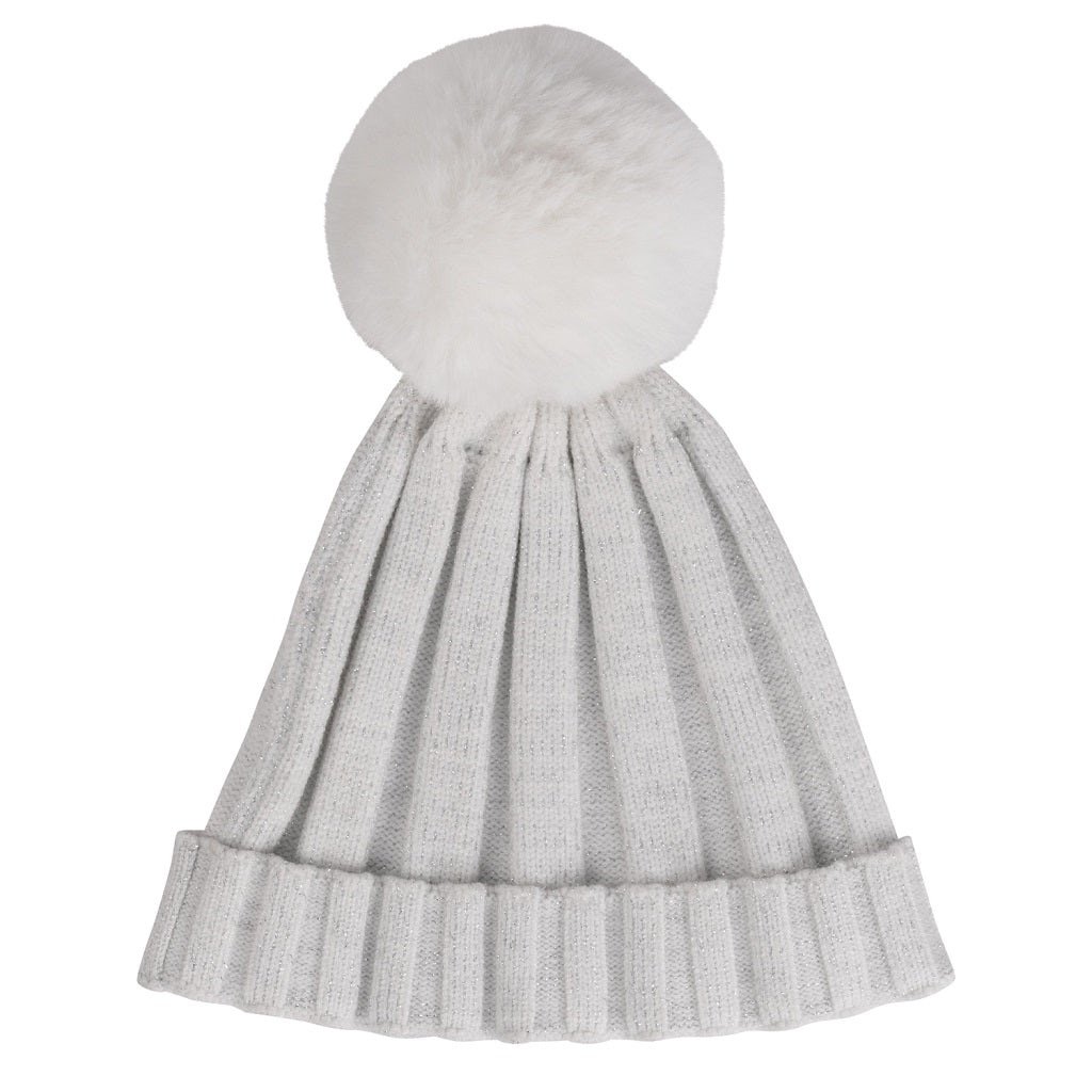 ADEE Paola Knitted Lurex Pom Hat White ADEE Paola Knitted Lurex Pom Hat White