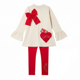 From ADee with Love Glitter sweat A-line tunic top with bell sleeve finish and beautiful heart shaped handbag artwork on front paired with glitter jersey leggings finished with gold stone branded artwork