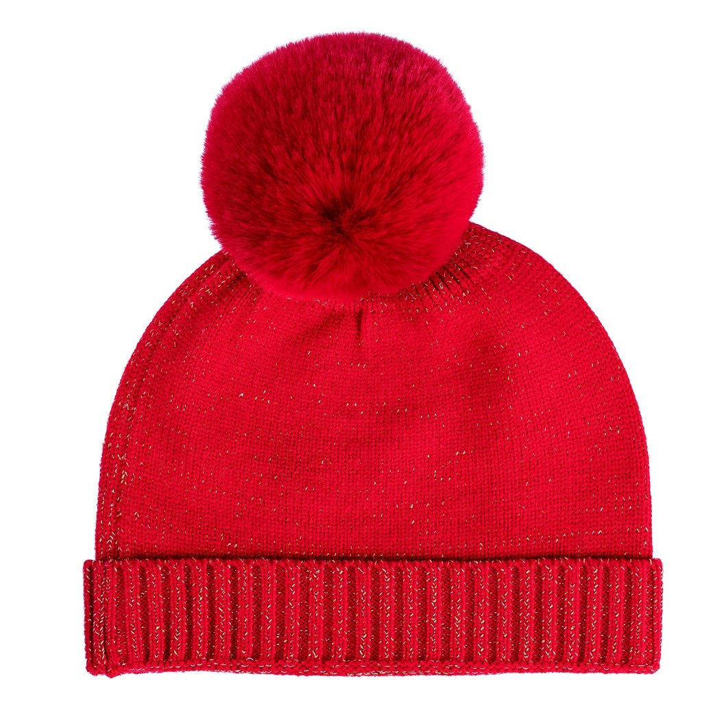 ADEE Rani Knitted Pom Pom Hat Red ADEE Rani Knitted Pom Pom Hat Red