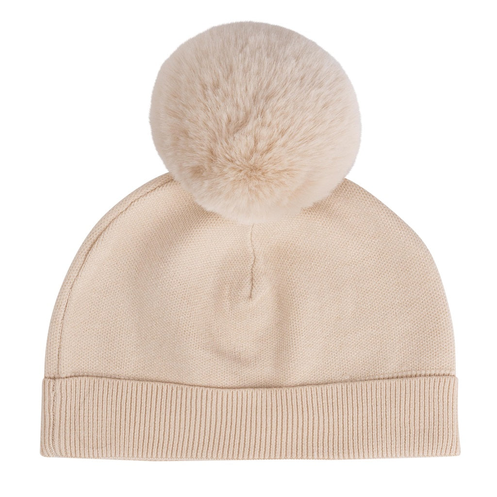 ADEE Sabrina Knitted Pom Teddy Hat Beige ADEE Sabrina Knitted Pom Teddy Hat Beige