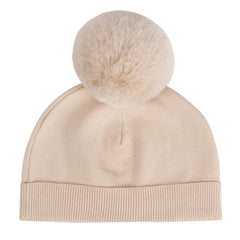 ADEE Sabrina Knitted Pom Teddy Hat Beige