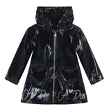 ADEE Blaire BTS Hooded raincoat with frill heart shaped pockets on front.