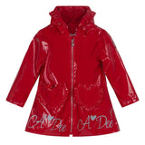 ADEE Blair Red Hooded raincoat with frill heart shaped pockets