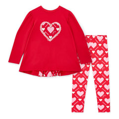 ADEE Lola Heart Print Legging Set Red