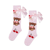 ADEE Bear Print Bow Knee High Socks