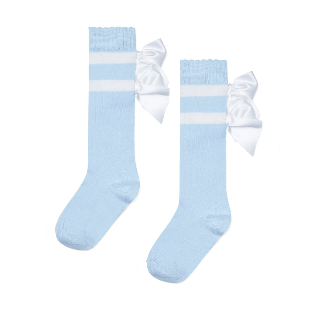 ADEE Maeve Knee High Double Bow Socks Blue ADEE Maeve Knee High Double Bow Socks Blue