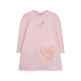 ADEE Winter Bloom Collection. The Alyssa dress features a faux fur applique handbag artwork, finished with a classic A*Dee diamantélogo. Pale Pink