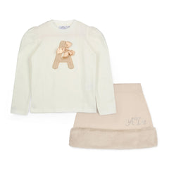 ADEE Eau de theme.The Andrea Set features a long-sleeved top with gorgeous faux fur “A” artwork on the front, paired perfectly with a beige skirt finished with soft faux fur trim. This is a winter wardrobe must have! Snow White