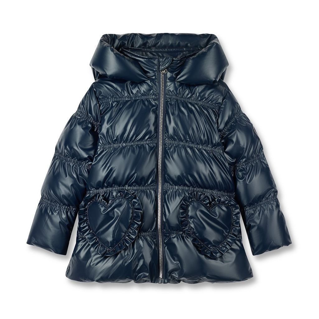 ADEE BTS The Luna padded jacket features cute heart shaped pockets on the front and diamante badge on one sleeve. Complete with full hood and branded zip fastening. Navy