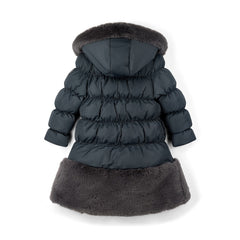 ADEE BTS The Rhea long length padded jacket features a luxurious fur trim around the hem and on the hood. Complete with a diamante badge on one sleeve and branded zip fastening. The perfect jacket to keep cosy going back to school. Dark Grey