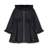 ADEE BTS The Nova is the must-have back to school raincoat! It features front and back pleats with pretty bow detailing, branding around the hem and frills at the cuffs and hood. Complete with a silver reflective logo badge on one arm and a silver branded puller. Black