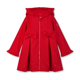 ADEE The Nova is the must-have back to school raincoat! It features front and back pleats with pretty bow detailing, branding around the hem and frills at the cuffs and hood. Complete with a silver reflective logo badge on one arm and a silver branded puller. Red