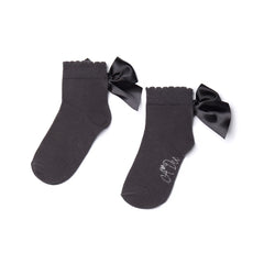 ADEE pixie ankle socks come in 3 classic colourways with a satin frill detail around the cuff, adding a touch of style to any outfit. Dark Grey
