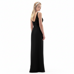 LINZI JAY Ladies Black full length chiffon dress with beading and embroidery detail on the bodice, satin waistband