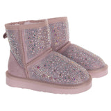LELLI KELLY Olivia pink ankle suede boots decorated all over with rhinestones and lined with 100% natural sheepskin.