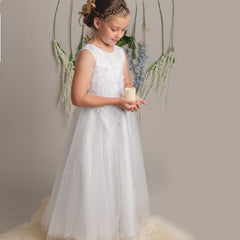 Elegant Flower Tulle Dress Ankle White