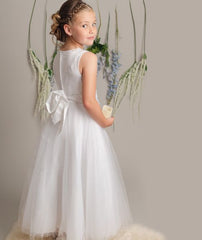 Elegant Flower Tulle Dress Ankle White