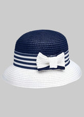 Mayoral Girls navy and white striped straw hat.
