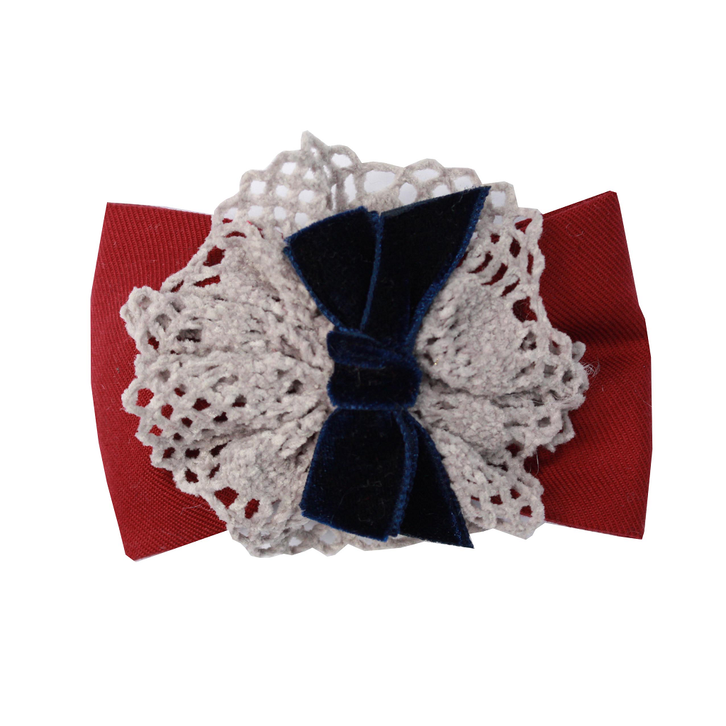 Girls Red Velvet Navy Bow Hairclip