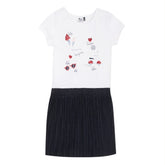 Girls Navy Pleated Dress with Red Sequin Detail - Kizzies, Dresses - Childrens Wear