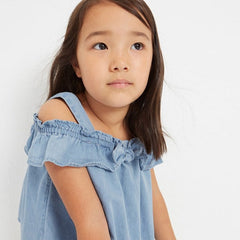 Mayoral Denim Strap Blouse with Bow