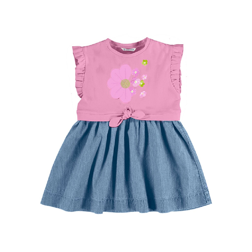 Mayoral Girls Combined Floral Dress Mauve