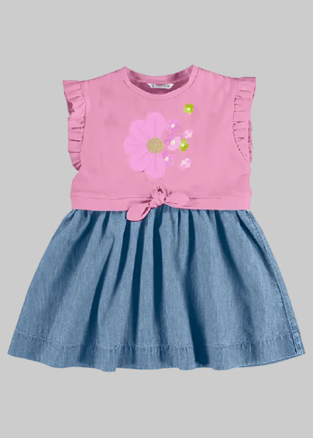 Mayoral Girls Combined Floral Dress Mauve