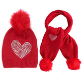 iDO Baby Girls Diamante Hat Scarf Set Red