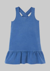 Mayoral girls washed cotton dress with cross back for junior girl. Indigo