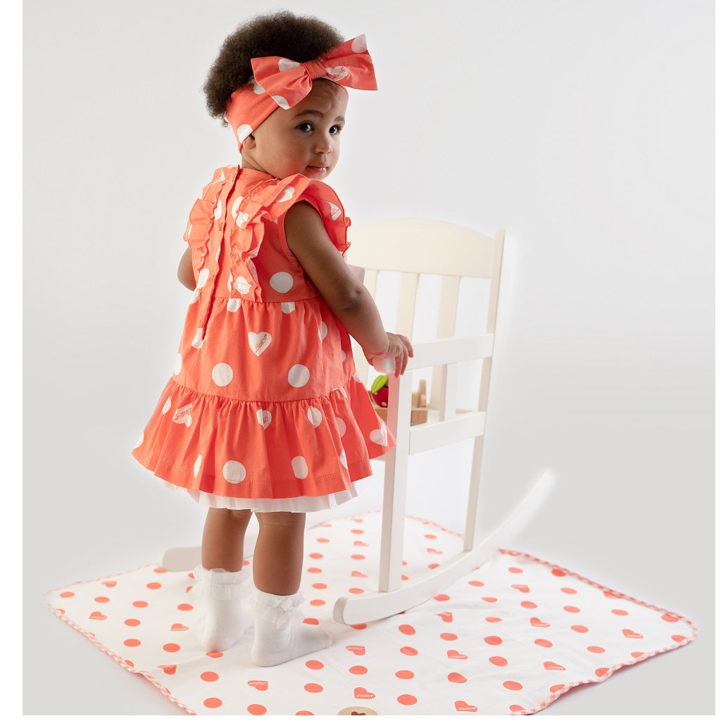 LITTLE A Polka Dot Frill Dress Coral LITTLE A Polka Dot Frill Dress Coral