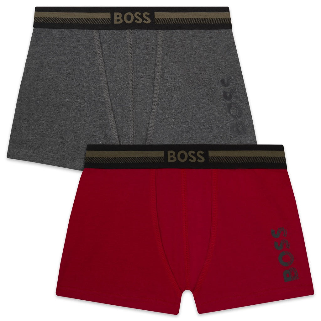 BOSS Kids Set of 2 Boxer Shorts Charcoal Red BOSS Kids Set of 2 Boxer Shorts Charcoal Red
