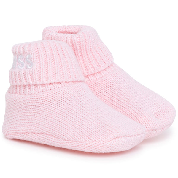 BOSS Baby Pink Knit Hat Bootess Set