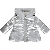 LITTLE A Faux Fur Heart Pocket Jacket Silver - Kizzies