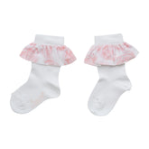 LITTLE A Rose Frill Knee High Socks White