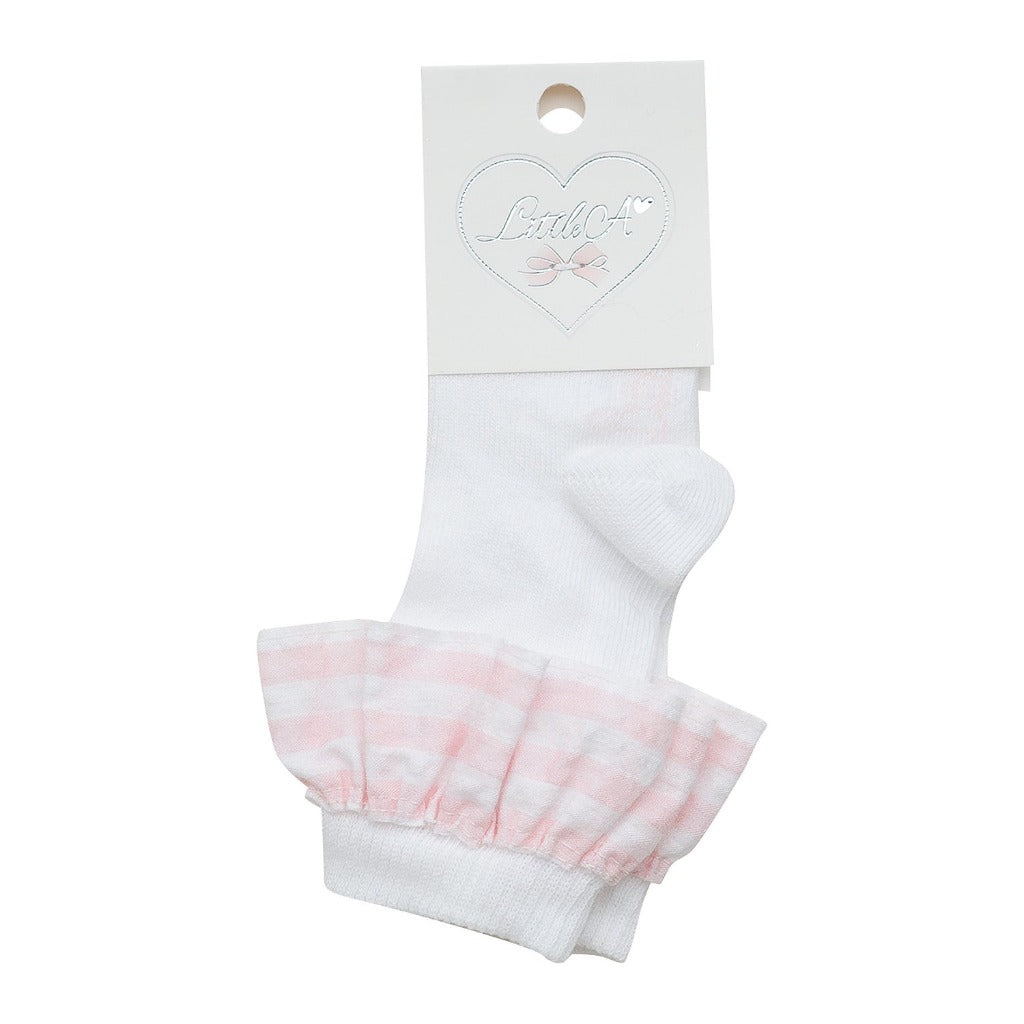 LITTLE A Check Frill Knee High Socks Pink LITTLE A Check Frill Knee High Socks Pink