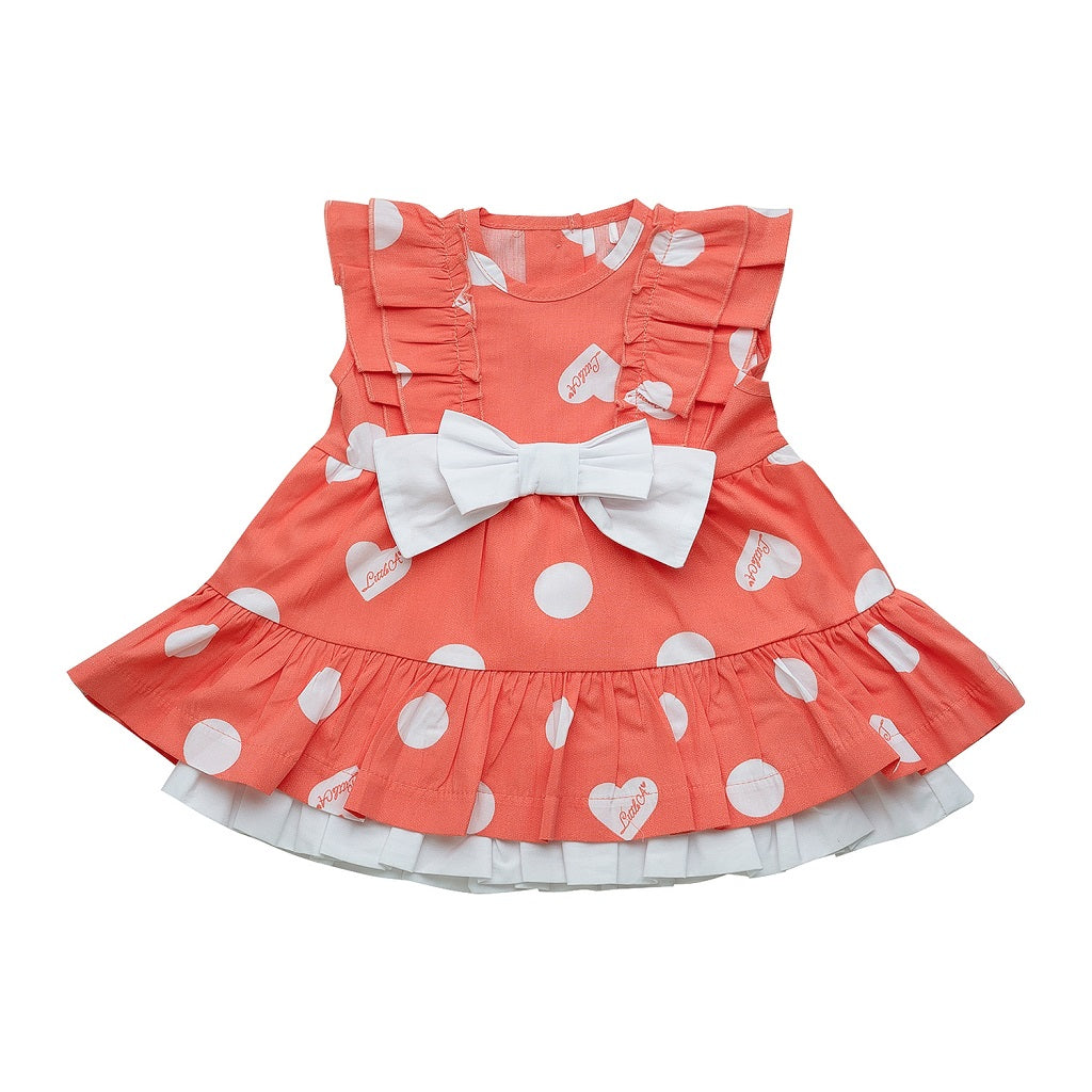 LITTLE A Polka Dot Frill Dress Coral LITTLE A Polka Dot Frill Dress Coral