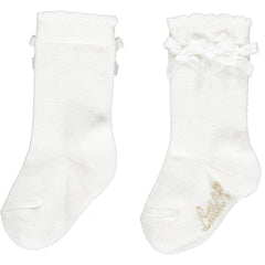 LITTLE A Double Bow Knee High Socks White