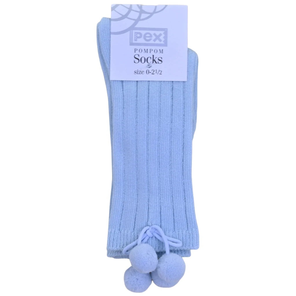 PEX Pom Pom Knee High Socks Blue PEX Pom Pom Knee High Socks Blue
