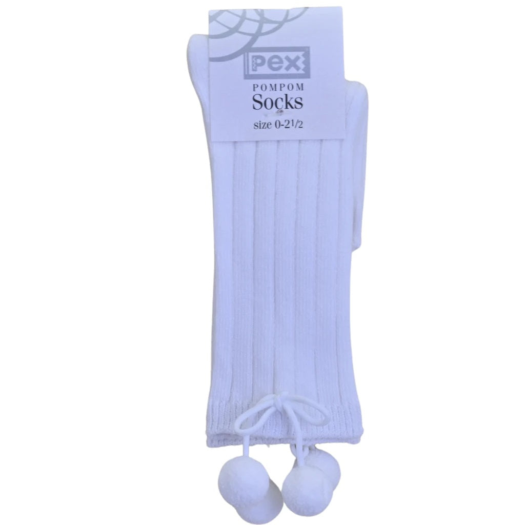 PEX Pom Pom Knee High Socks White PEX Pom Pom Knee High Socks White