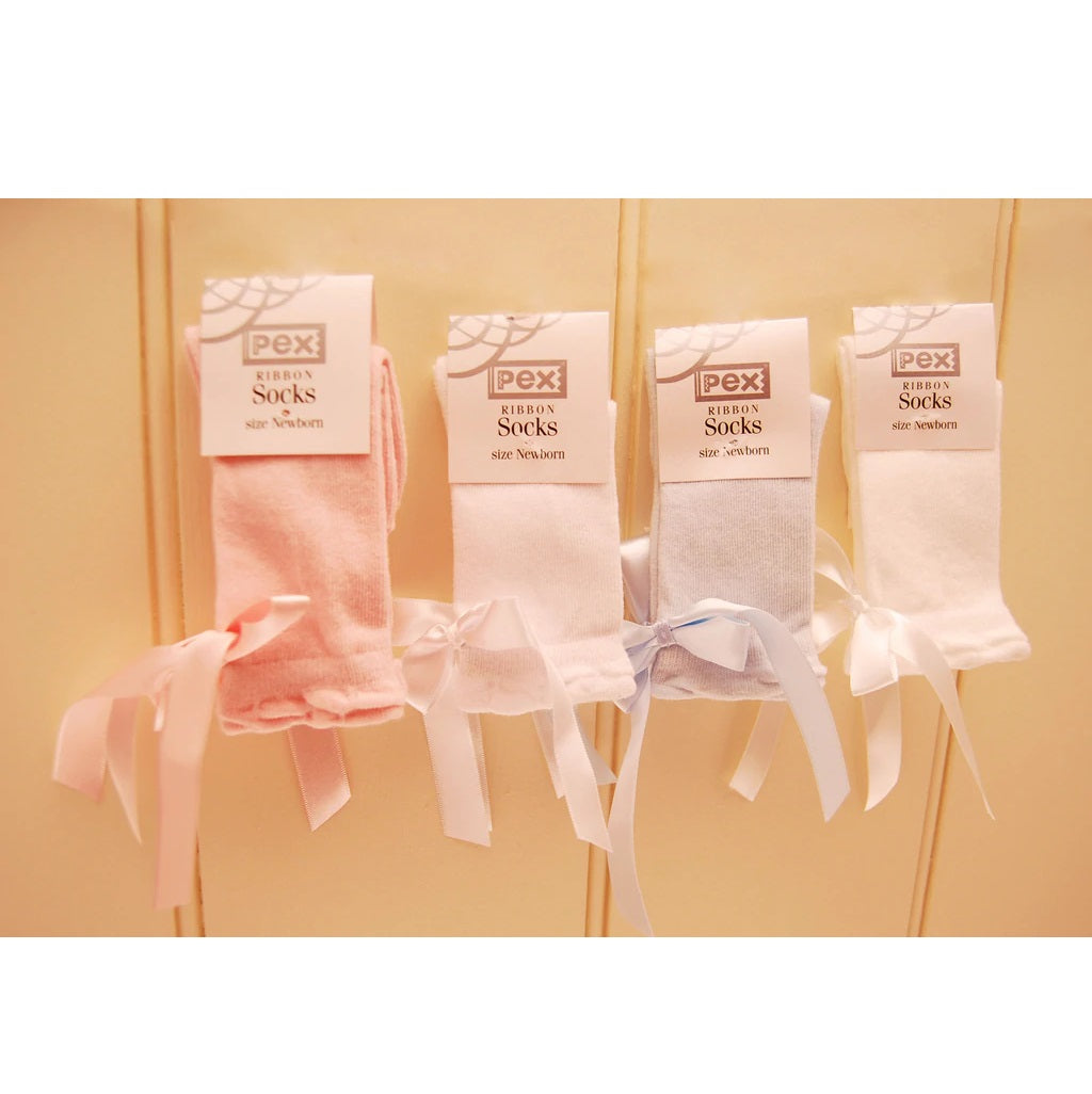 PEX Ribbon Knee High Socks White PEX Ribbon Knee High Socks White