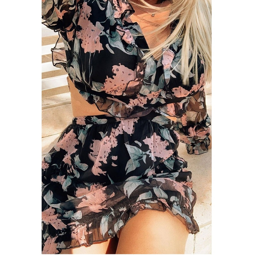 Black Floral Tie Back Mini Dress Black Floral Tie Back Mini Dress