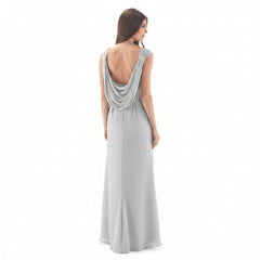 LINZI JAY Full length cowl back dress with ruched across front and sweetheart neckline. There is diamante motifs on back with chiffon cap sleeves.