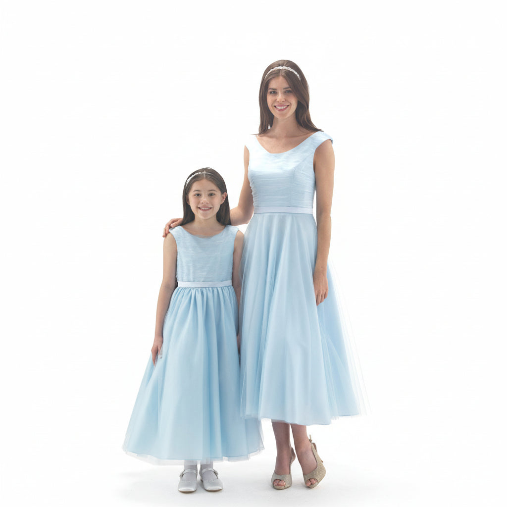 Girls Satin & Tulle Dress Ice Blue Kizzies Girls Satin & Tulle Dress Ice Blue Kizzies