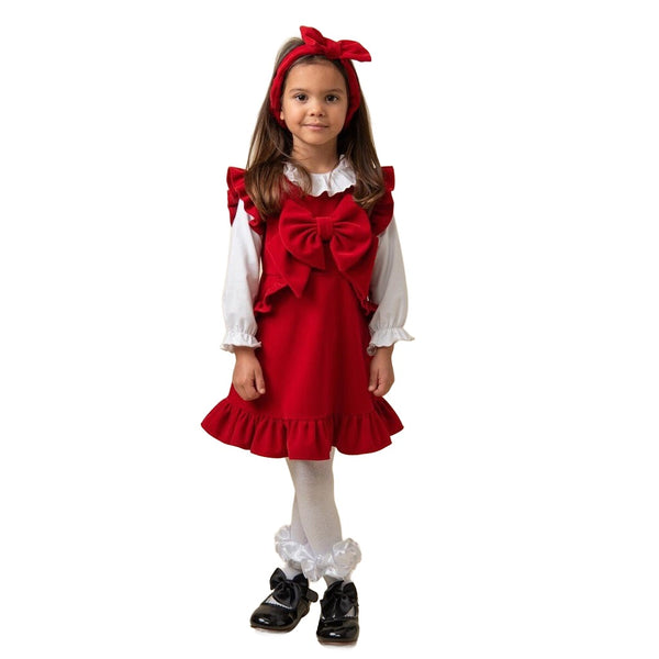 Caramelo Girls Velour Frill Dress with Pockets